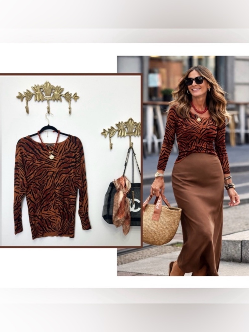 Melanie Lynn animal print with black rhinestones sweater S/M